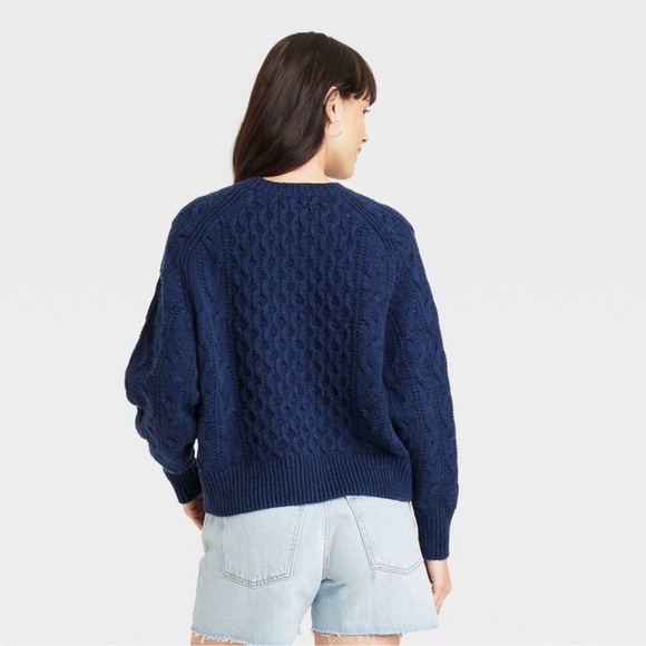 Women's Crewneck Cable Knit Pullover Sweater - Universal Thread Blue - Picture 3 of 4